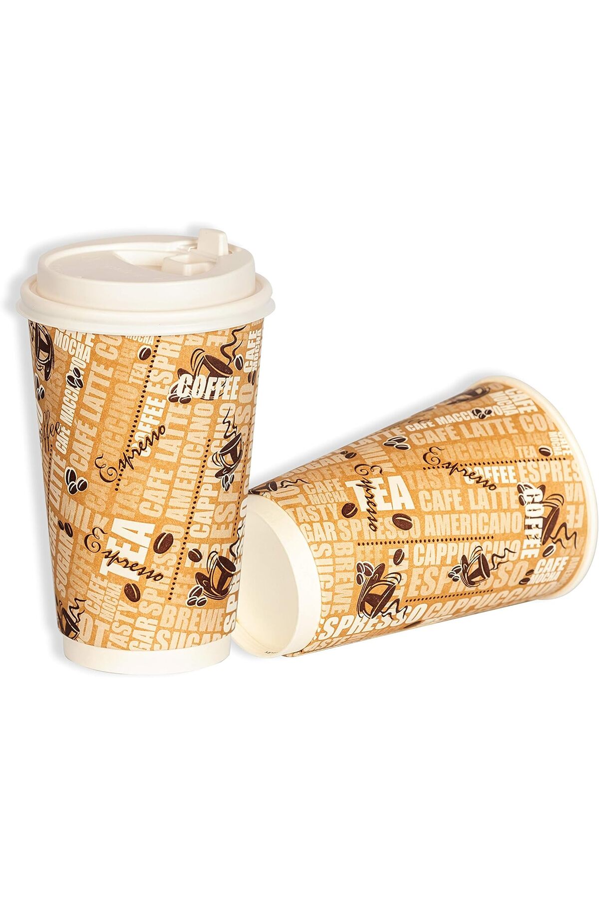 Insulated Paper Hot Coffee Cup with Wooden Spoons & Carton - Hot Cup Holds Shape with Hot Dri