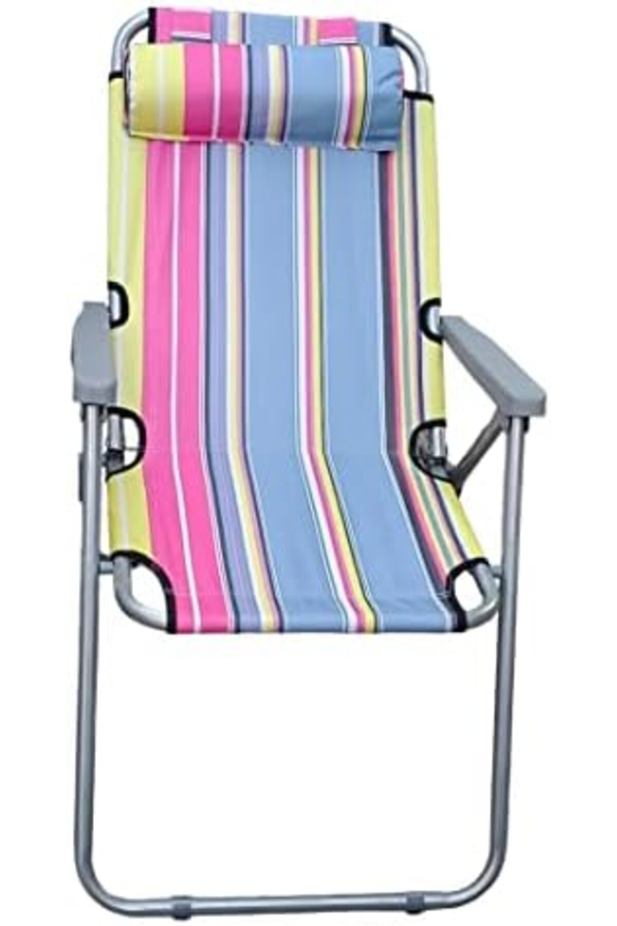 Foldable Camping Chair with Head Rest and Adjustable Heavy Quality (Pink Line)