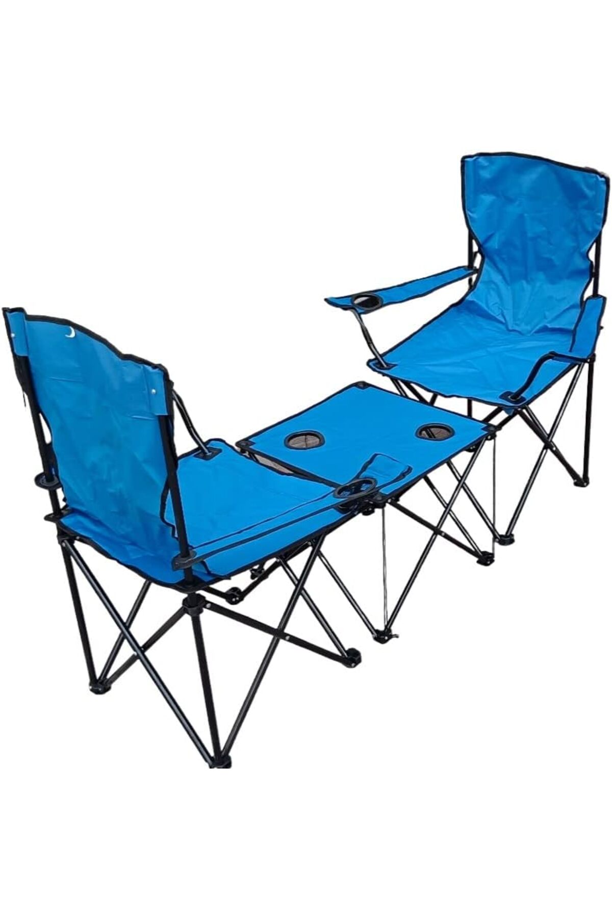-3 Pieces Foldable Camping Chairs With Table for Family Compo Set (Light Blue)